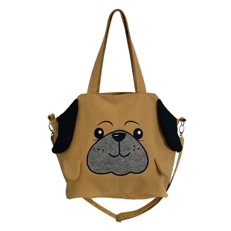 

Cute Cartoon Puppy Women Canvas Shoulder Bag Large Capacity Student Girls Travel Casual Tote Portable Ladies Shopping Handbags