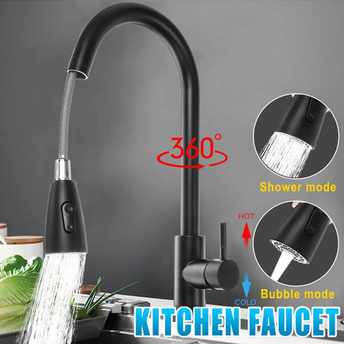 

360° Swivel Faucet Single Hole Pull Out Spout Kitchen Sink 2 Function Tap Stream Sprayer Head Hot&Cold Mixer Tap For Kitchen