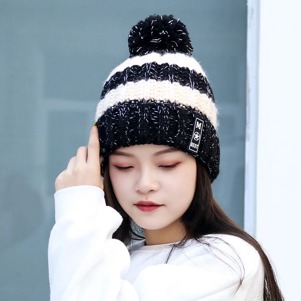Женская зимняя шапка шерстяная вязаная шапочка настоящий натуральный мех с