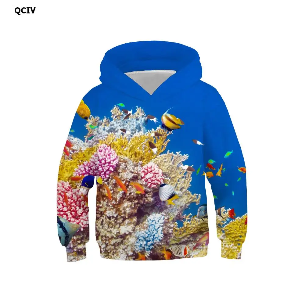 

QCIV, брендовая детская трехмерная толстовка с рисунком животного, кораллового цвета, с капюшоном, повседневная детская одежда, забавная, пов...