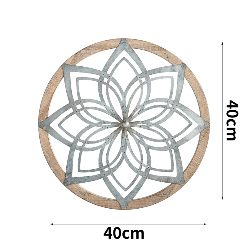 

Rustic Round Decorative Large Wall Decorations with Wood Frame for Living Room Bedroom Kitchen Entryway Decor 15.75 Inch