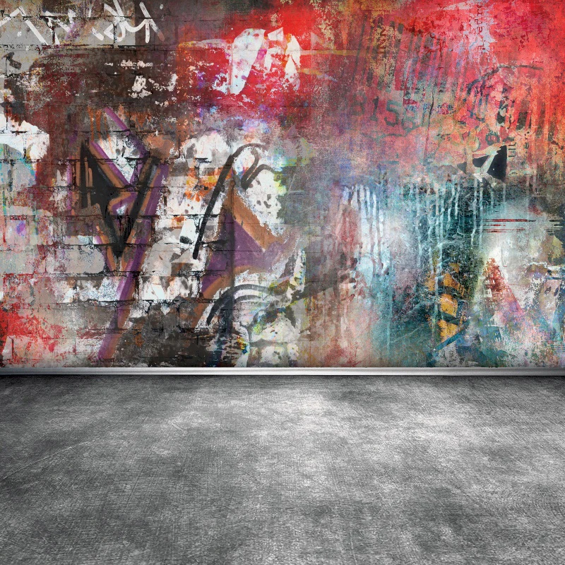 

Laeacco Wall Graffiti Backdrop For Photography Grunge Pattern Cement Floor Party Children Portrait Photo Background Photo Studio