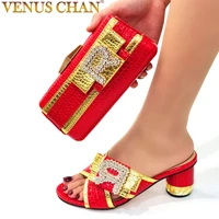 letter r rhinestones elegant womens sandals 2022 matching gold striped high heeled slippers ladies pumps shoes and bag set