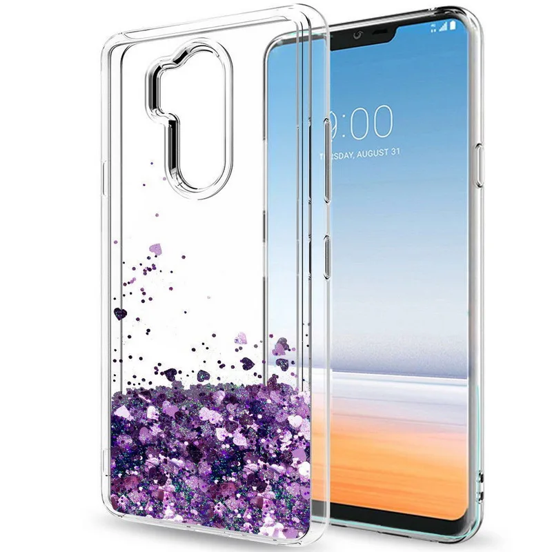 Блестящий чехол с жидким зыбучим песком для LG K50 Stylo 5 V30 K8 K10, мягкий чехол с блестками и сердечками для LG Q6 G8 V50 ThinQ G7 6 5 4 - Цвет: Purple