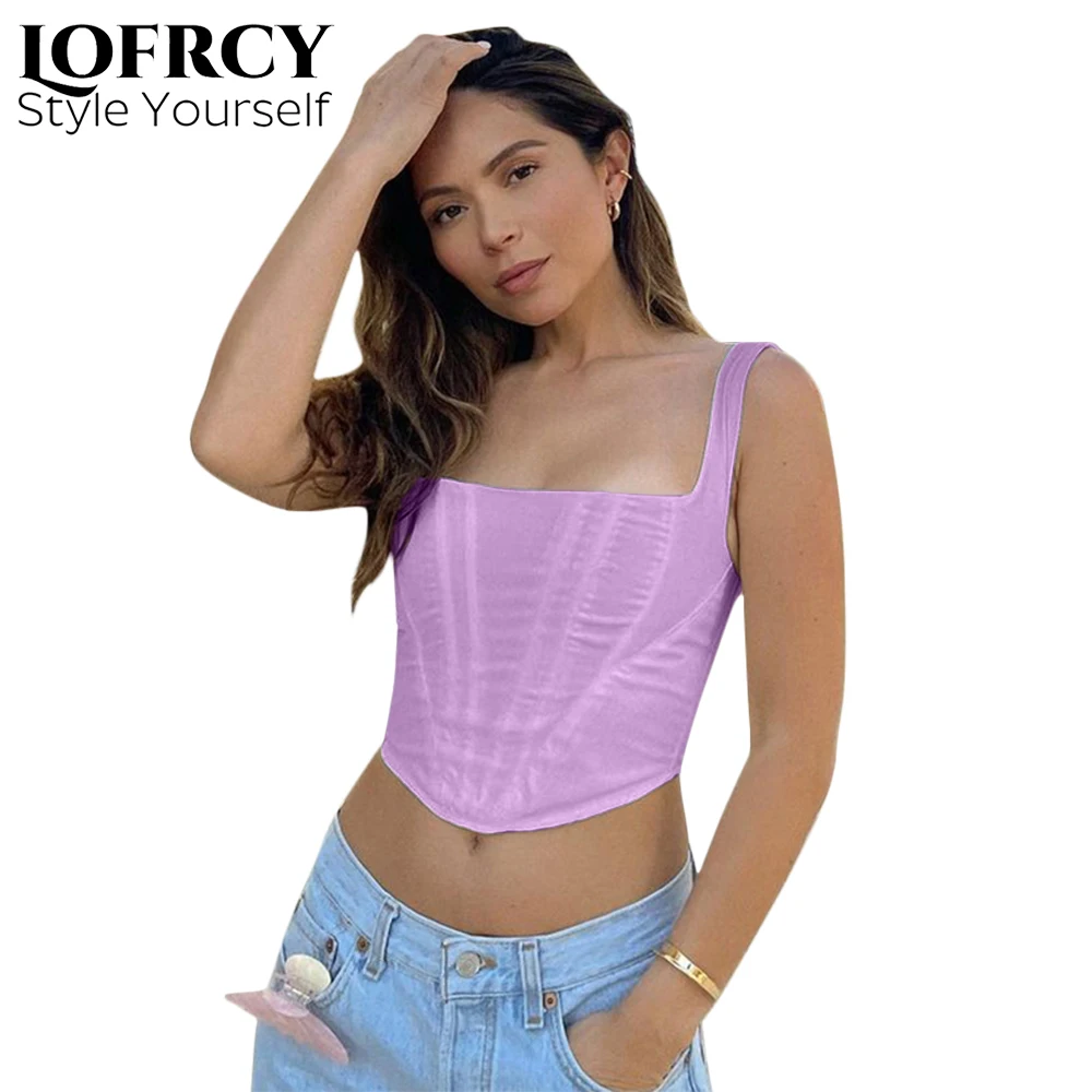 

Lofrcy Sheath Corset Chic Sexy Solid Women Tops Rave Outfits Tank Streetwear Sleeveless Simple Basic Holiday Clubwear Crop Top