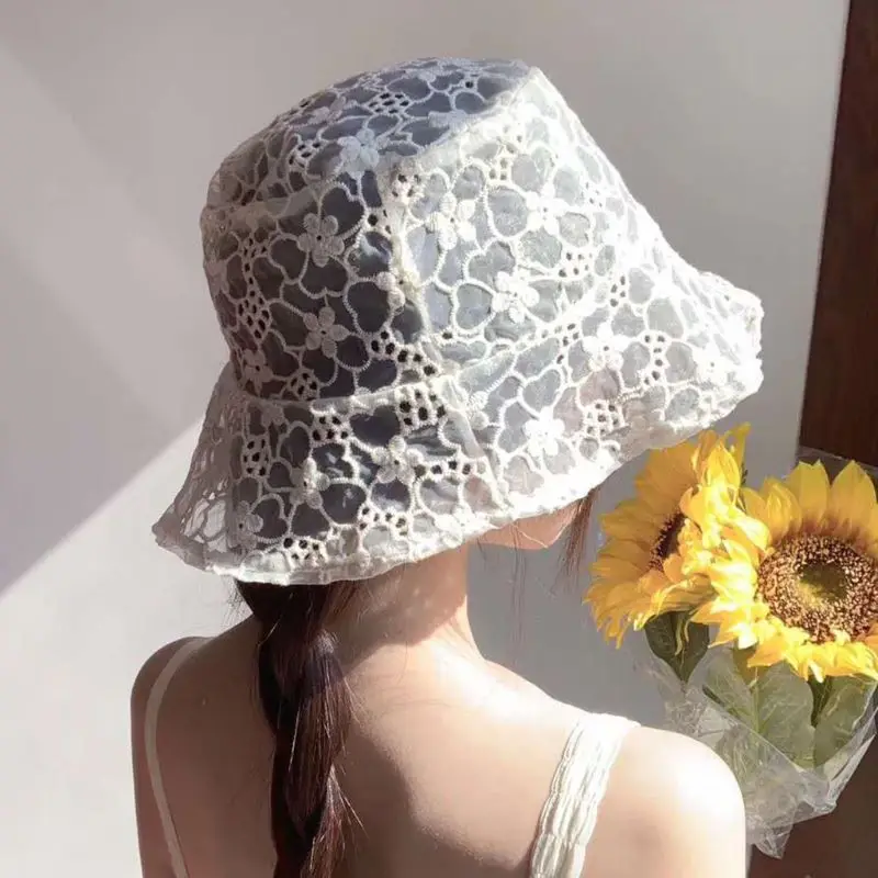 Женская летняя Милая Панама с широкими полями шляпа вышитым цветочным кружевом
