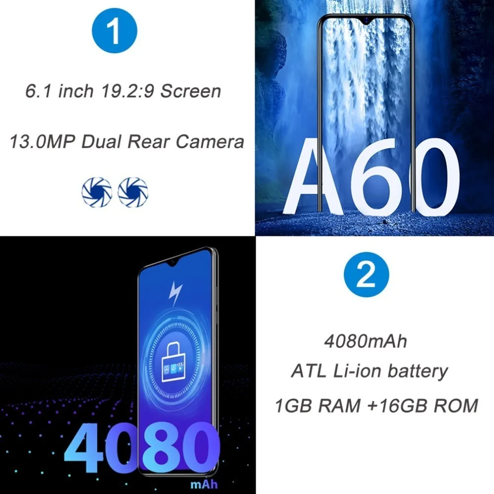 Blackview A60 смартфон 6 1 "19 2: 9 в виде капли воды Экран MT6580 4 ядра Android 8 4080 мАч Гб + 16