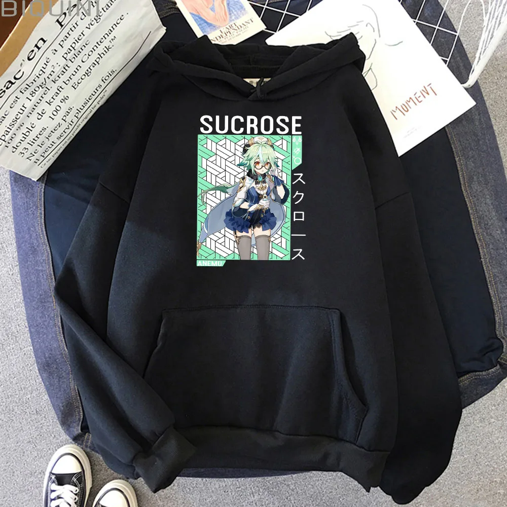 

Anime Oversized Genshin Impact Sucrose Streetwear Sweatshirt Women Pullovers Black Colors Harajuku Kawaii Clothes Casual COTTON