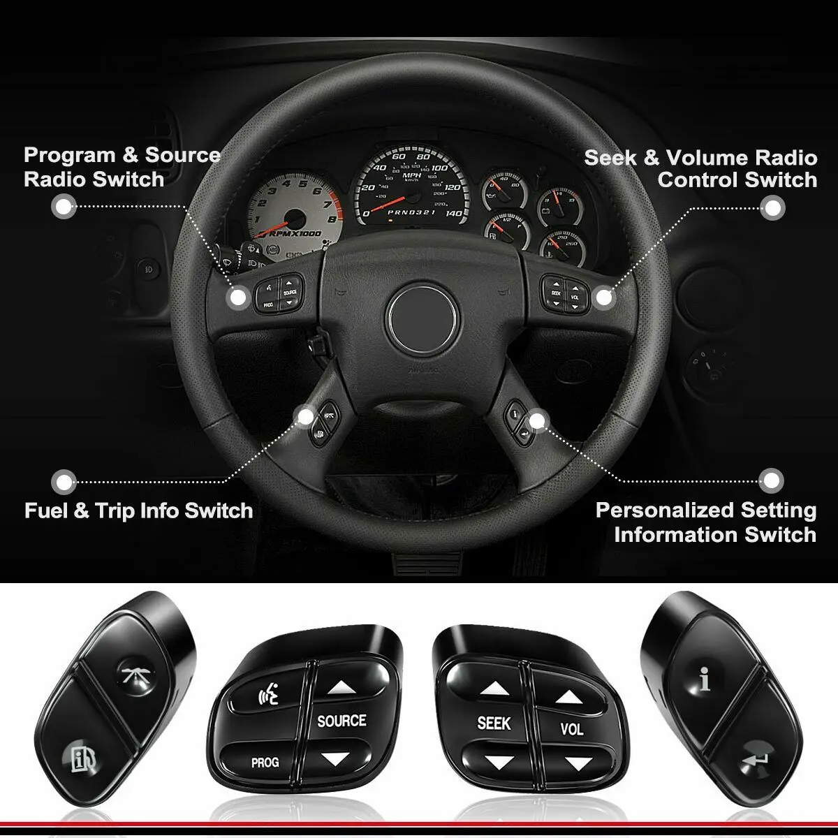 

Steering Wheel Radio Volume Control Switch Button Set for Chevrolet GMC Sierra New 21997738 21997739 1999442 1999443