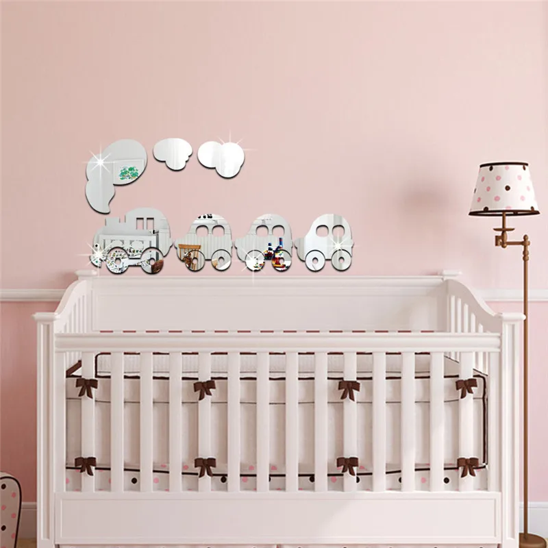 2 цвета 3D Поезд облако рамка зеркальная поверхность настенные наклейки детская