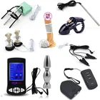 Кольцо для пениса с электрошоком, анальная пробка для БДСМ, Кольца для пениса, манжеты на лодыжку, шею, воротник для рта, кляп, комплект для удержания, фетиш, секс-игрушки для взрослых