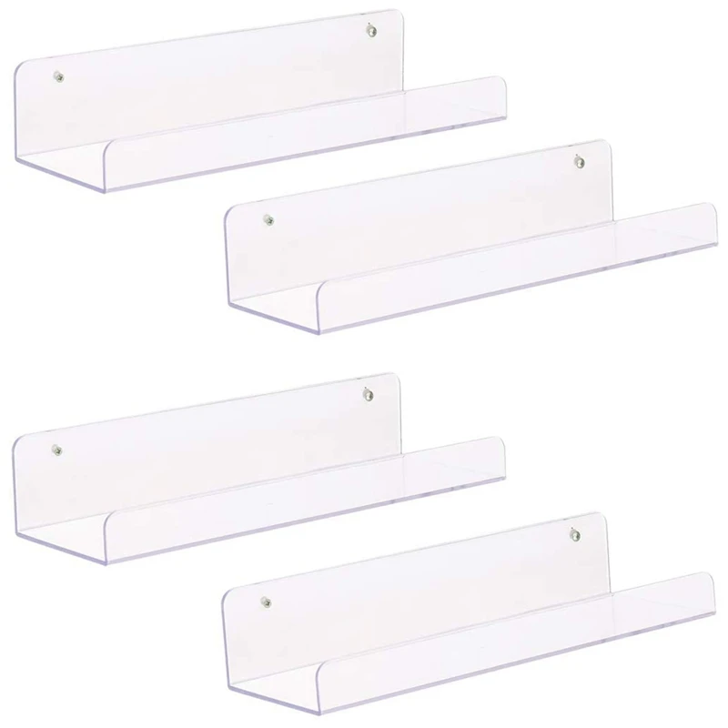 

Floating Shelves Wall Mounted Set Of 4, 15 Inch Bookshelf Clear Wall Storage Ledge Shelves For Bedroom, Living Room
