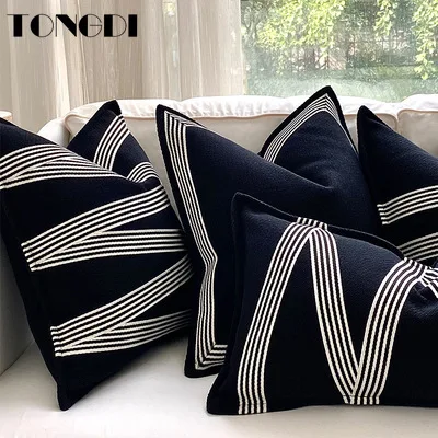 

TONGDI Modern Thick Plush Sofa Pillow With Inner 45x45cm Geometric Elegant Soft Throw Decor For Home Living Cover Bed Room