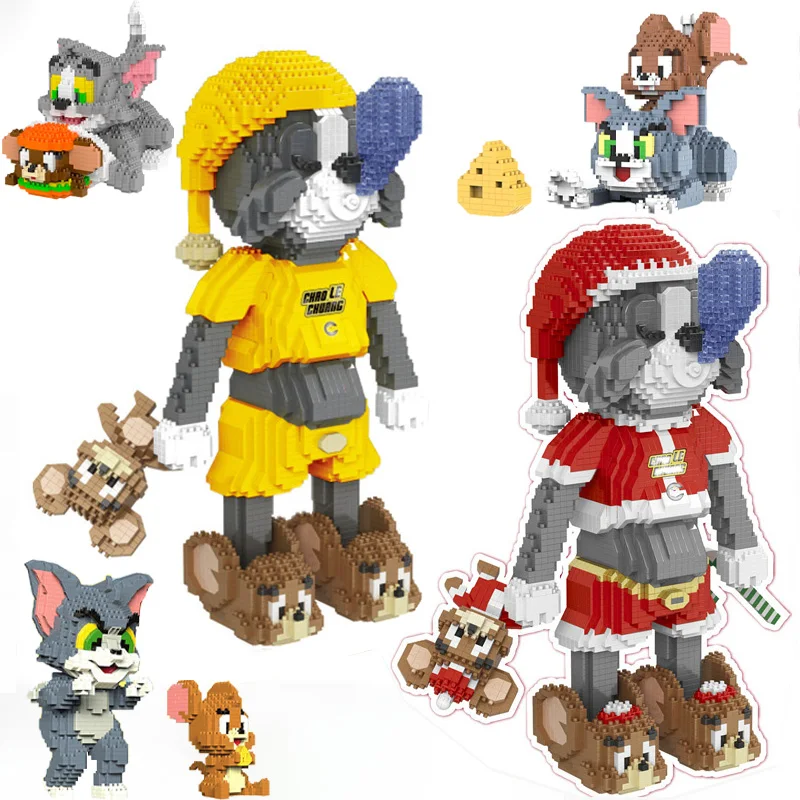 Новый Том и Джерри Рождество пижама лежа еды сыра миниатюрные строительные блоки