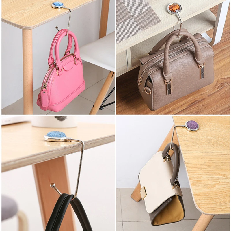 

Creative Portable Metal Foldable Bag Purse Hook Handbag Hanger Purse Hook Handbag Holder Shell Bag Folding Table Hook 9 Colors