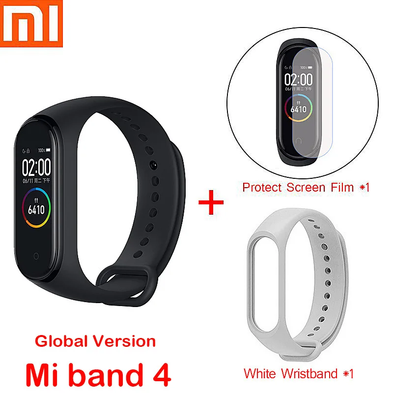 Global mi4 add strap Xiaomi mi Band 4 и 3 умные браслеты mi band Браслет пульсометр фитнес-трек сенсорный экран pulsera intelgent часы - Цвет: Global mi4 add strap