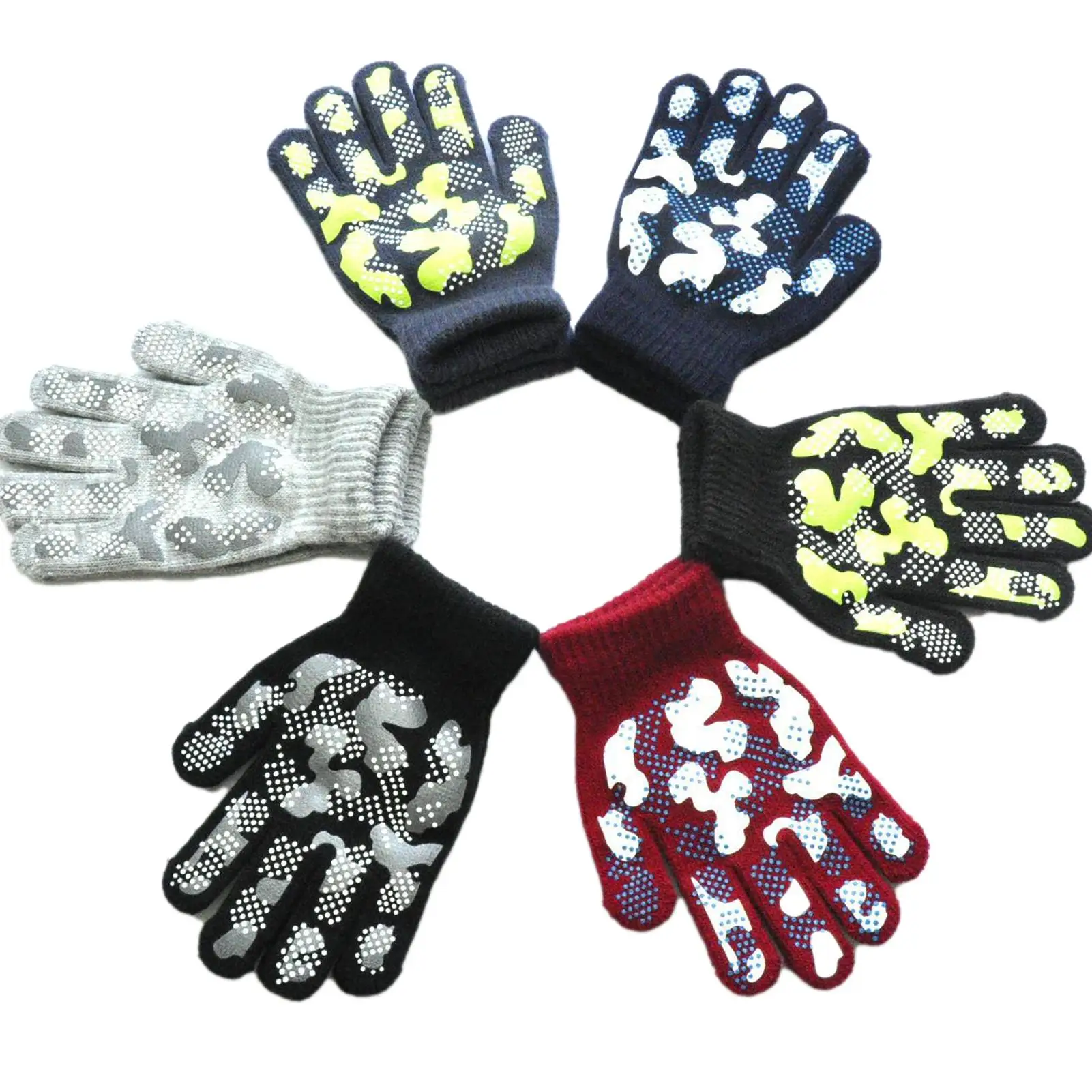 

Outdoor Kids Autumn Winter Camouflage Printing Anti Slip Knitted Gloves Boys Girls Sports Mitten Gloves