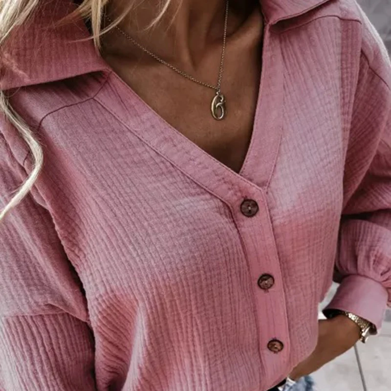 Женская однобортная рубашка с V-образным вырезом и длинным рукавом | одежда