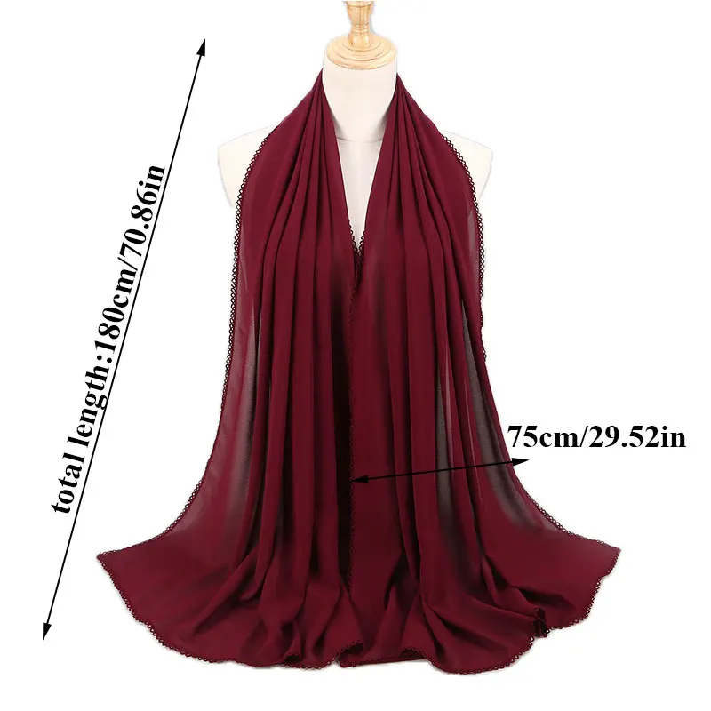 

Malaysia Style Lace Wrap Headscarf Women Solid Color Simple All-match Chiffon Scarf Soft Long Muslim Turban Tie Head Wraps