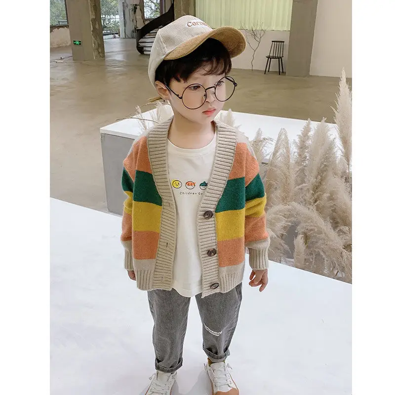 Осень 2020 Детский кардиган пальто свитера для мальчиков однобортная куртка ярких
