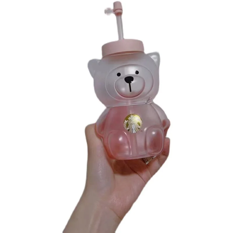 

Star Papa Cup Cat Headgear Pink Gradient Bear Glass Straw Cup Cute Milk Water Cup Tumbler with Straw