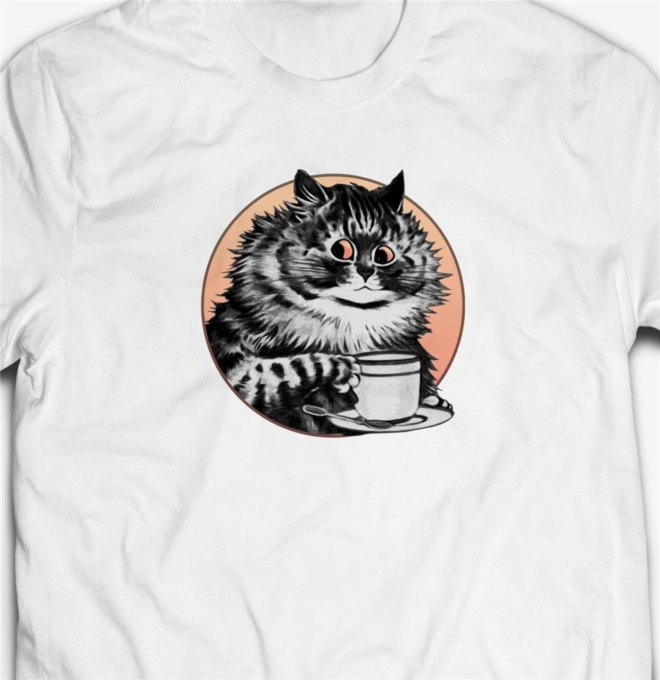 Funny Morning Coffee Cat Feline Pet Animal Cartoon Mens T-Shirt Tshirt Tee Top Printing Shirt | Мужская одежда