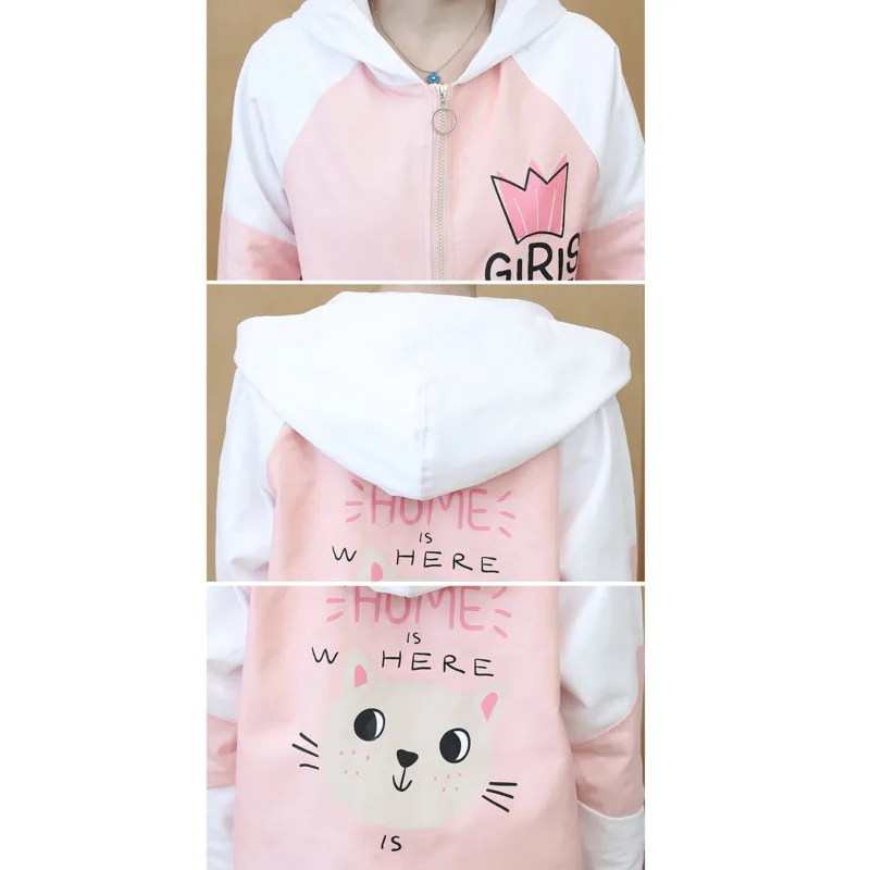 

2020 Autumn New Cartoon Print Jacket Women Zipper Up Korea Coat Long Sleeve Basic Plus Size Short Jackets Female Hooded Coat