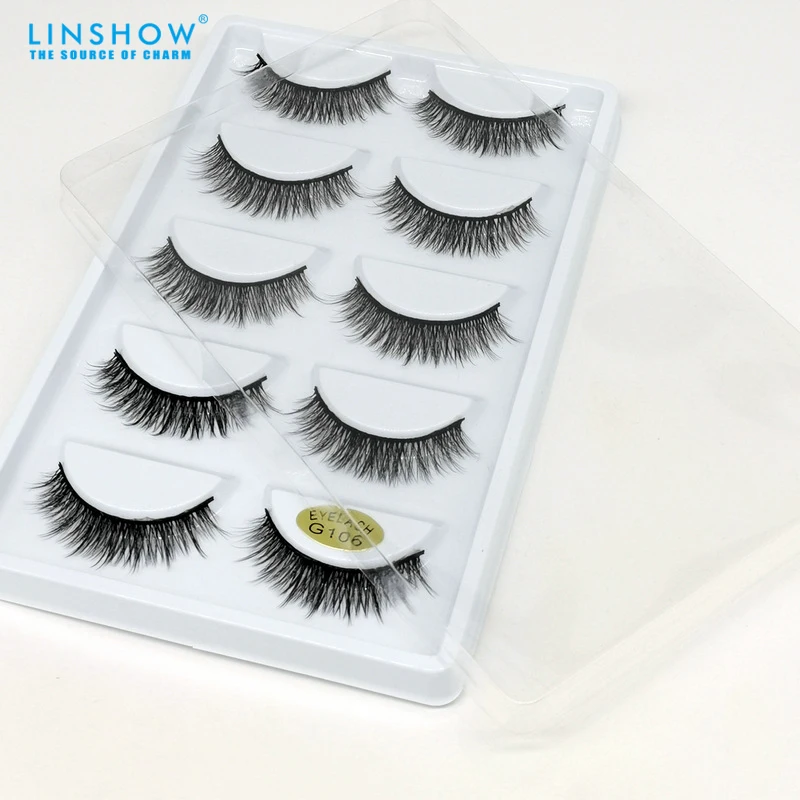 

LinShow 5 пар, многослойные 3D норковые ресницы, накладные ресницы ручной работы, пушистые длинные ресницы, натуральные зеркальные ресницы