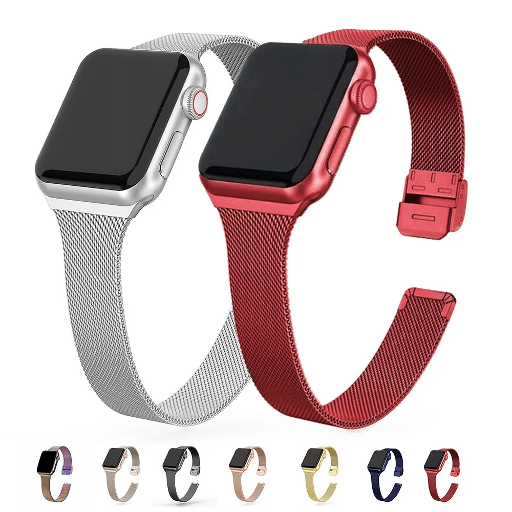 

Ремешок «Миланская петля» для Apple Watch band 44 мм 40 мм, тонкий браслет из нержавеющей стали для iWatch band 42 мм/38 мм, Apple watch series 4 3 5 SE 6