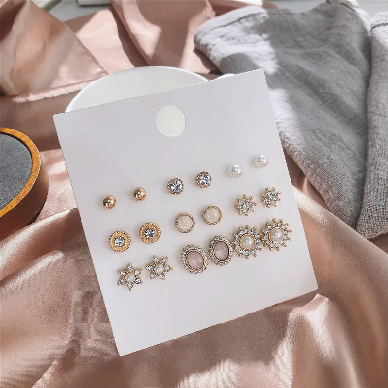 Серьги из горного хрусталя для женщин и девушек модные наборы 9 пар серег милые
