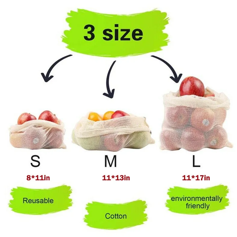 

1/6X Eco-friendly Cotton Mesh Produce Bags Grocery Storage Shopping String Bag