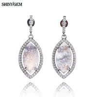 shinygem 2020 sparkling evil eye marble pattern earrings for women fashion natural druzy stone silver color drop dangle gift
