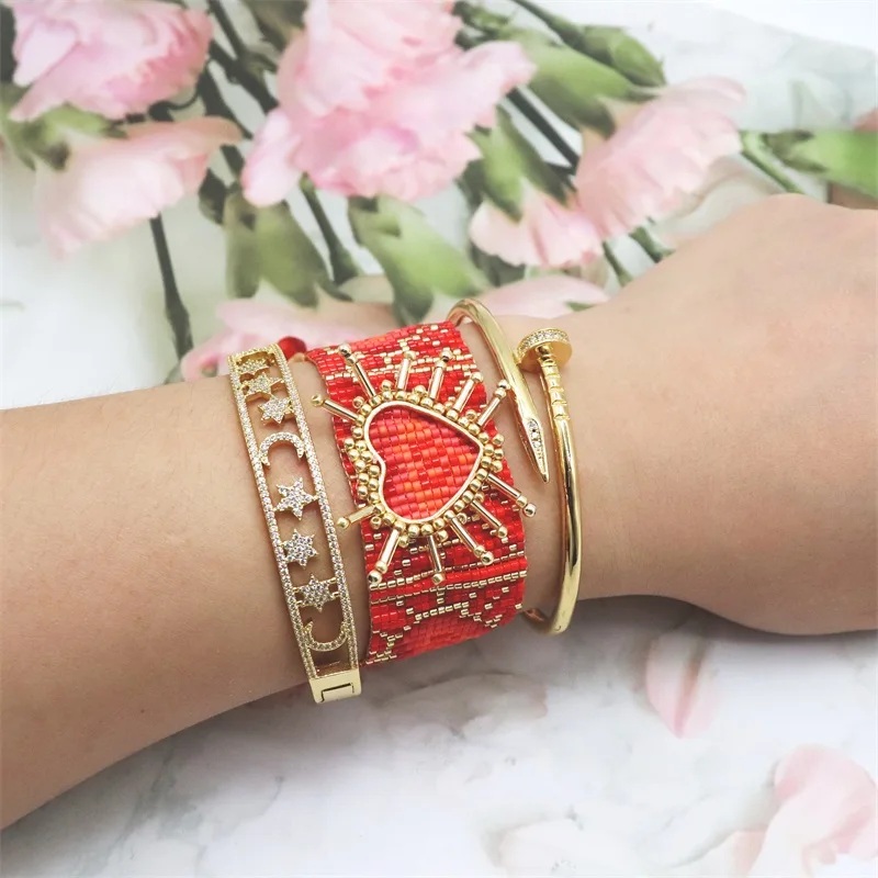 

ZHONGVI Cubic Zirconia Bracelet For Women Rivet Heart Miyuki Jewellery Pulseras Gift CZ Jewelry Rhinestone Bracelets Wholesale