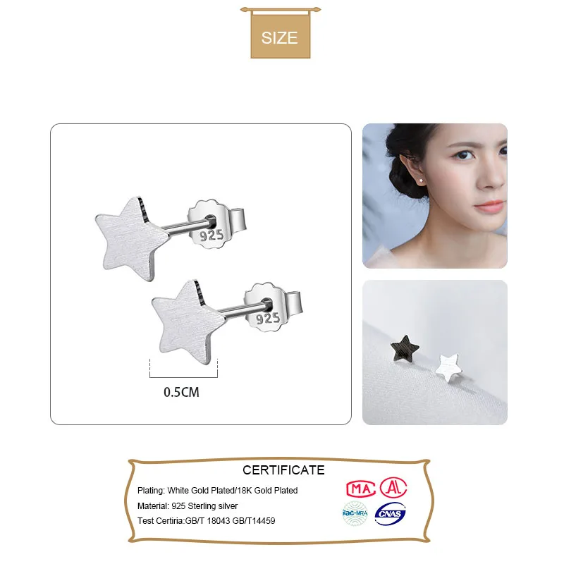 Женские серьги пусеты Trusta модные милые миниатюрные гвоздики со звездой из 100%