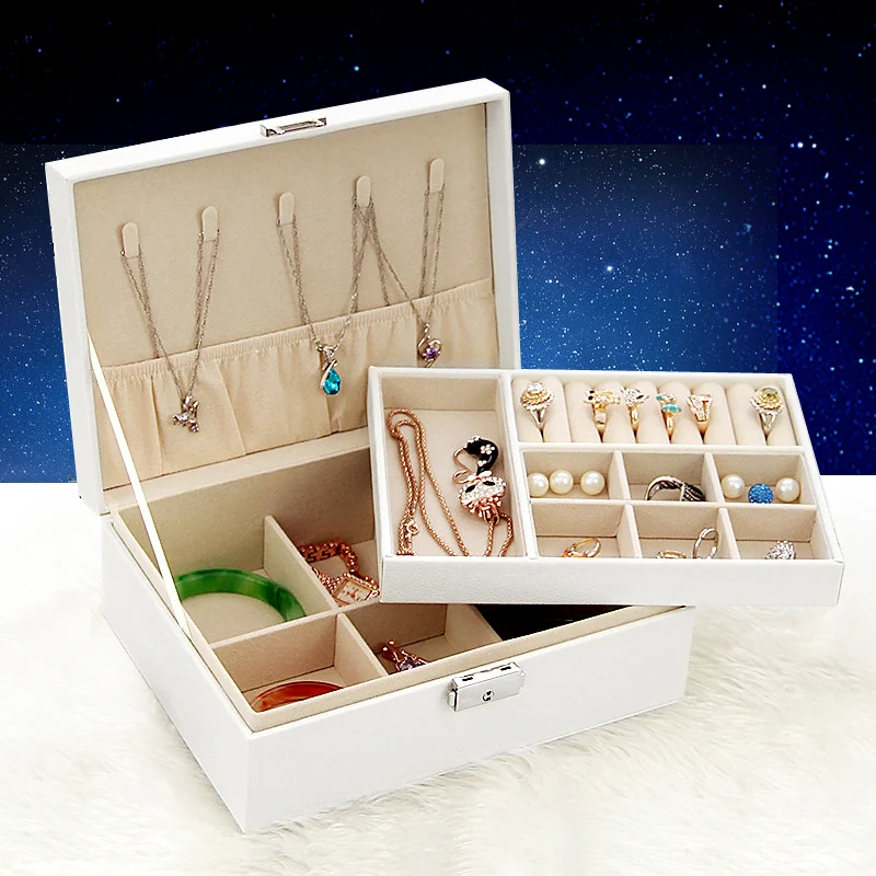 Шкатулка для украшений органайзер женщин девушек 2 слоя из искусственной кожи