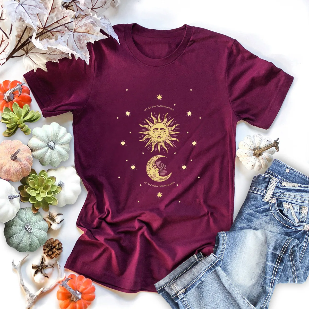 

New Harajuku aesthetic Women Tshirt Sun moon Print loose o neck short sleeve 100%Cotton tshirt Femme casual fashion summer tops