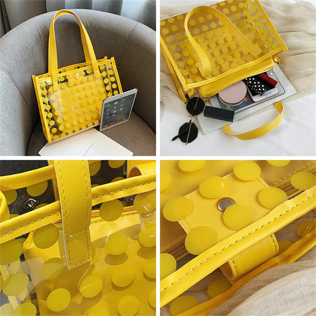 

Aelicy luxury girls Handbags 2 pcs Transparent Jelly women Shoulder bags Wave Point print Lady crossbody bag bolsa feminina 2020