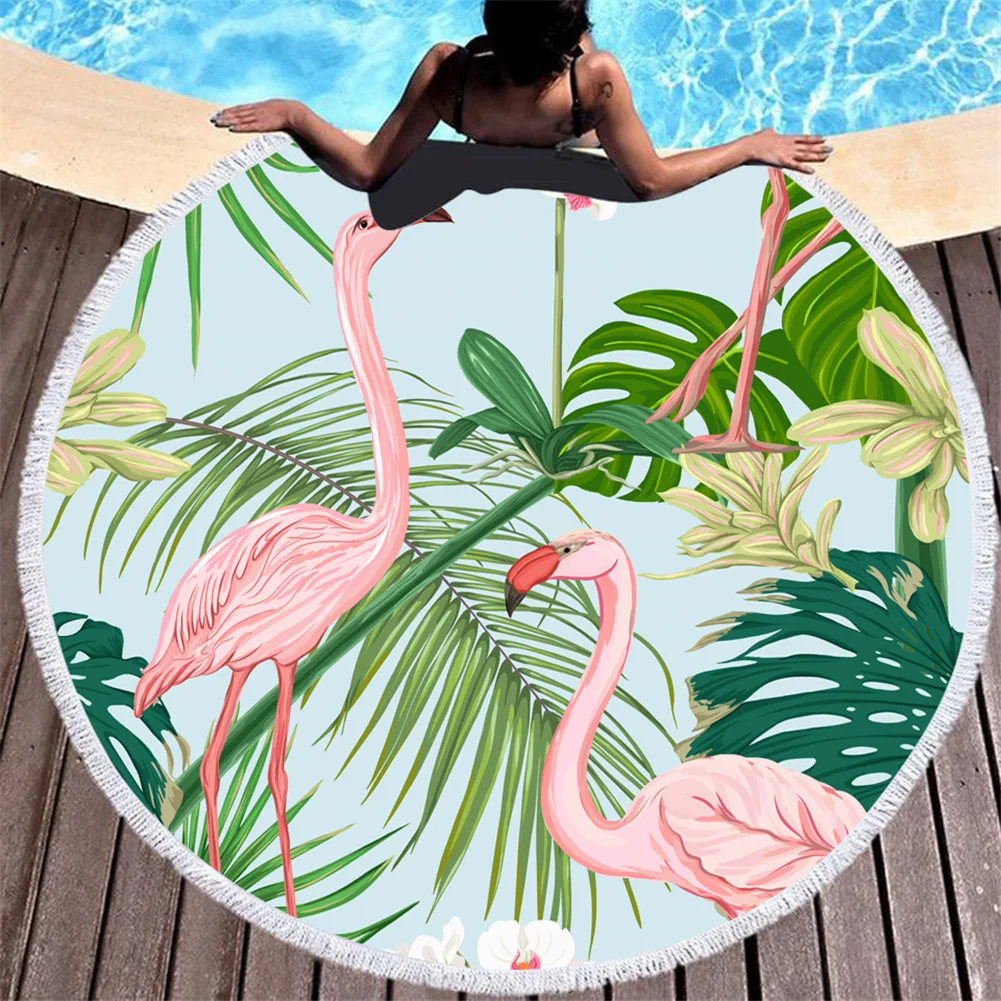

New Tropical Flamingo Palm Leaf Round Beach Towels European-American Style Travel Sport Microfiber Bath Towel With Tassels
