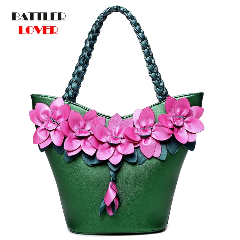 Fashion 3D Flower Handbags For Women 2021 High Quality Leather Fresh Shopping Purses Female Big Tote Lady Shoulder Messenger Bag