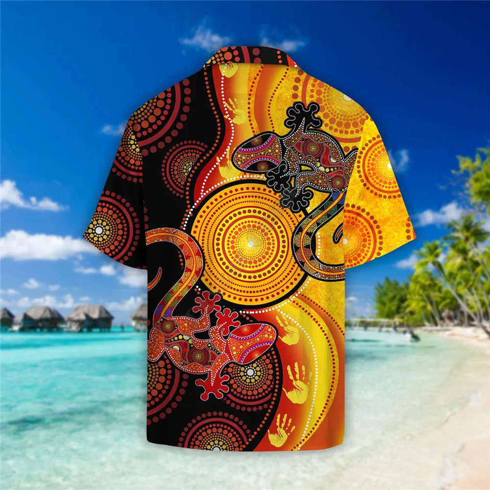 Aboriginal Australia Indigenous Lizards and the Sun Beach Shirt Hawaii Shirt Summer 3d Printed men For women Fashion Shirts