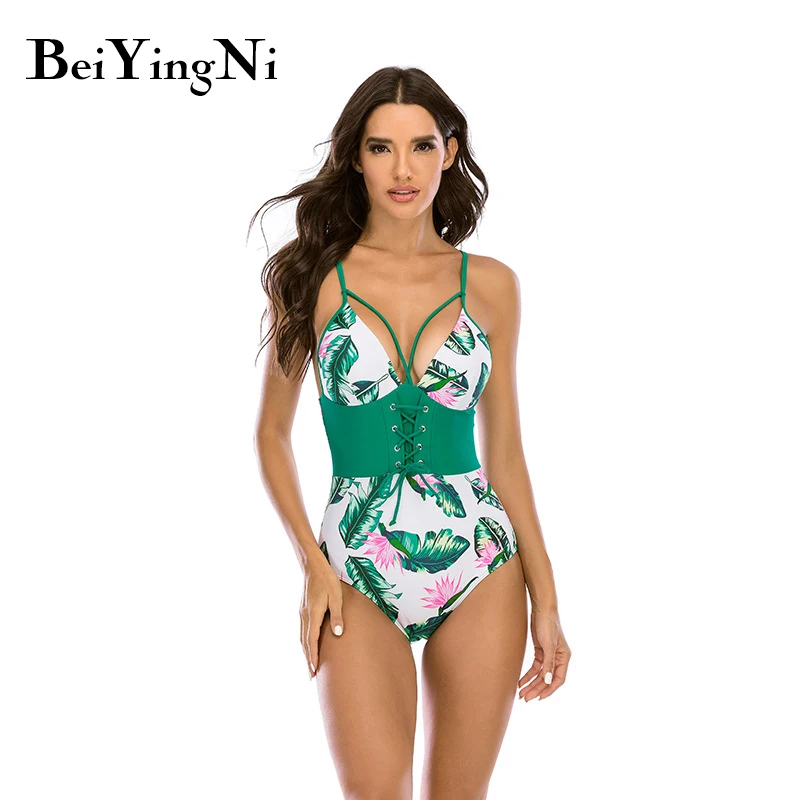 

Beiyingni сексуальный цельный купальник для женщин 2021 летний Повседневный бандажный купальник с цветочным рисунком и эффектом пуш-ап, винтажны...