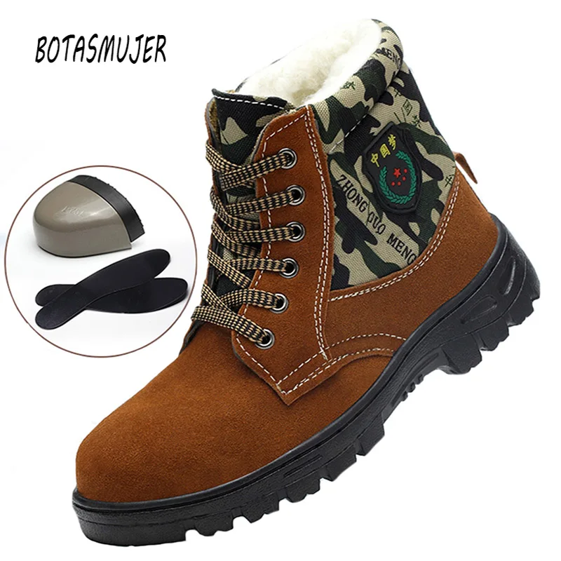 Мужские зимние ботинки из хлопка с защитой от труда противоскользящие для защиты