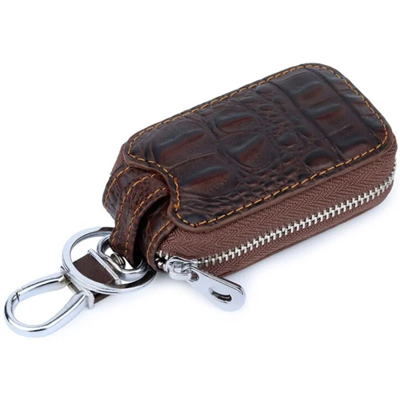 

Fashion Cowhide Men's Car Key Wallet Genuine Leather Crocodile Pattern Keychain Holder Women's Romote Zipper Waist Case Pouch