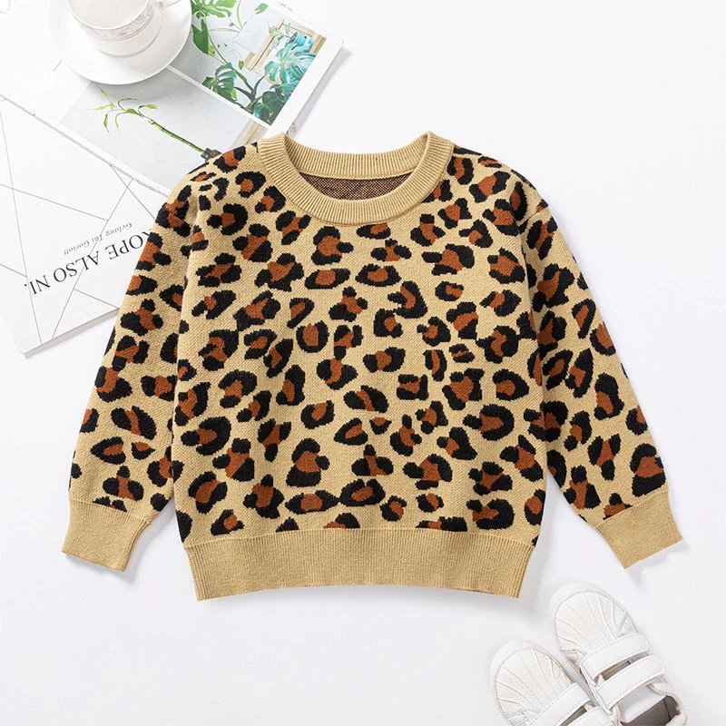 

Baby Boys Girls Pullover Sweater Autumn Winter Leopard Kids Knitting Bottoming Sweater Children Clothes Girl Knit Tops Clothing