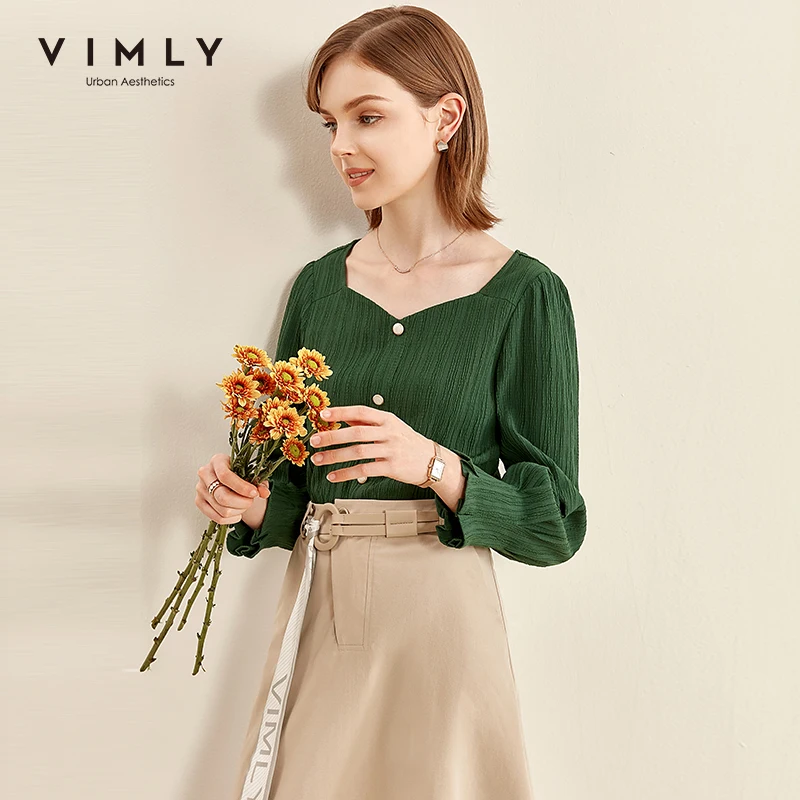 

Блузка Vimly Женская однобортная с V-образным вырезом, винтажная офисная элегантная рубашка, одежда для осени, F2172, 2020