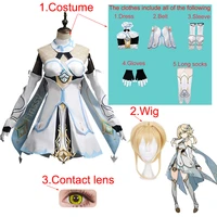 genshin impact traveler lumine cosplay costume anime halloween carnival dress gloves socks lolita maid uniform