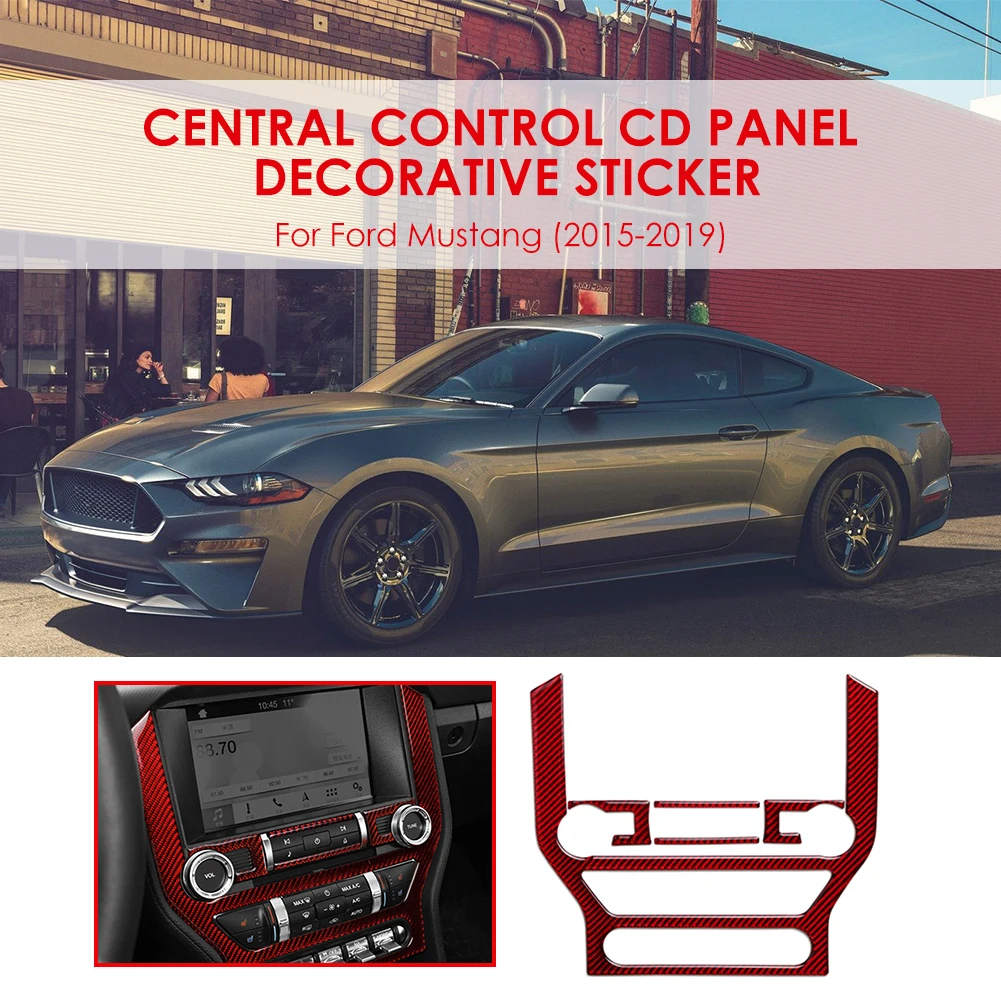 

Red Carbon Fiber Center Console Control Panel Trim Excellent Craftsmanship Well Enduring Cover for Ford Mustang 15-19