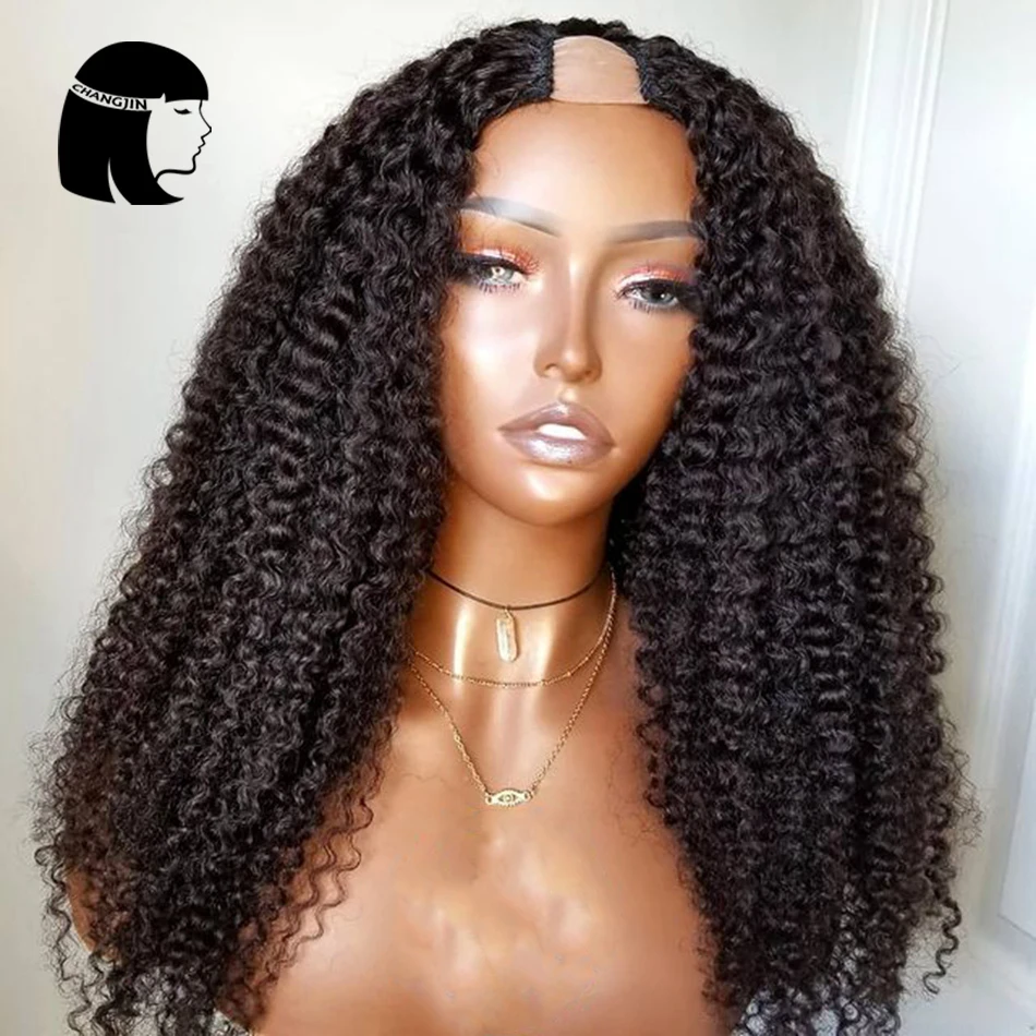 Парик U-образной формы естественного цвета 1*4/2*4 Кудрявые Парики из человеческих