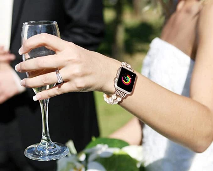 Pearl watchband for Apple Watch Band 38mm 40mm 42mm 44mm Girl Iwatch Series 6 5 4 3 2 SE Elastic Stretch strap Jewelry Wristband