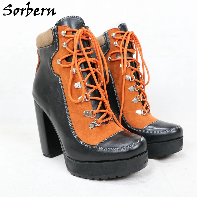 

Sorbern Block Heel Ankle Boots Women Customized Lace Up Short Chunky Heels Invisible Platform Shoes Females Designer Heels 2020
